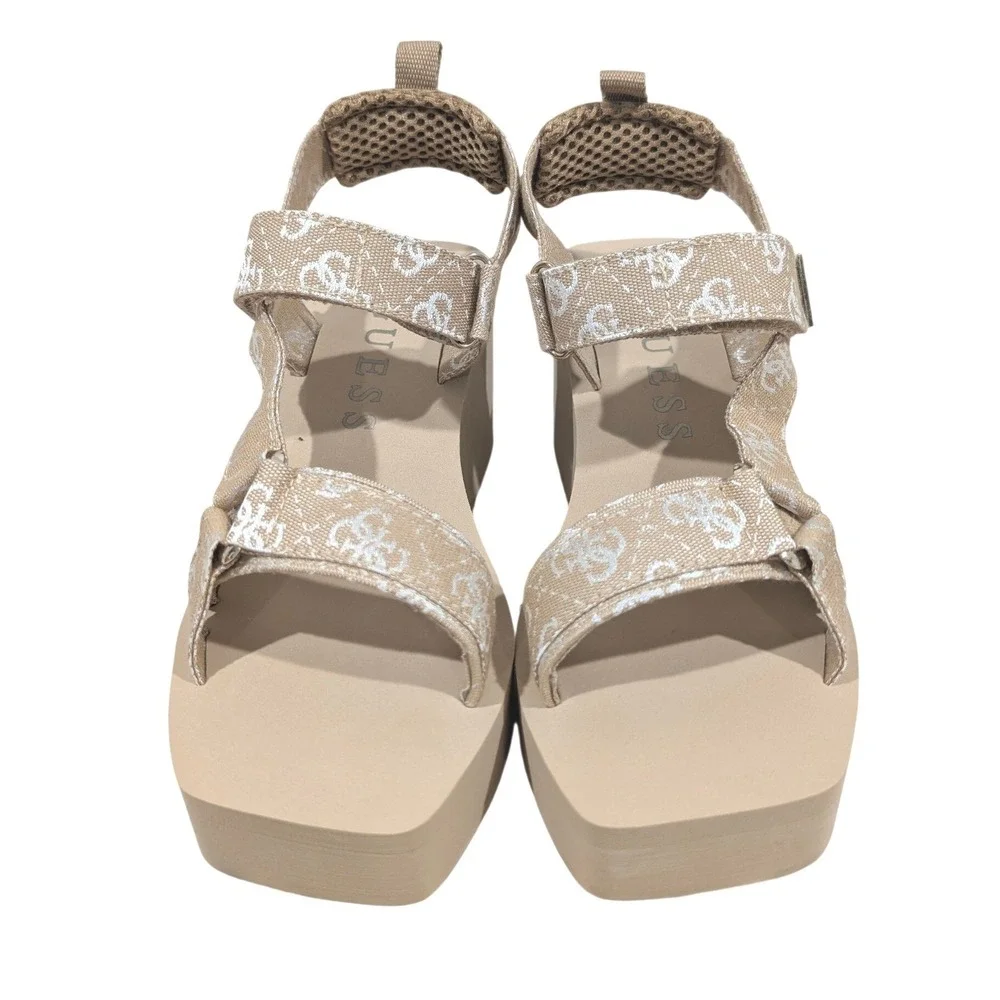 Guess Daysa Quattro‎ G Strappy EVA Wedge Sandals Light Natural 8M NIB